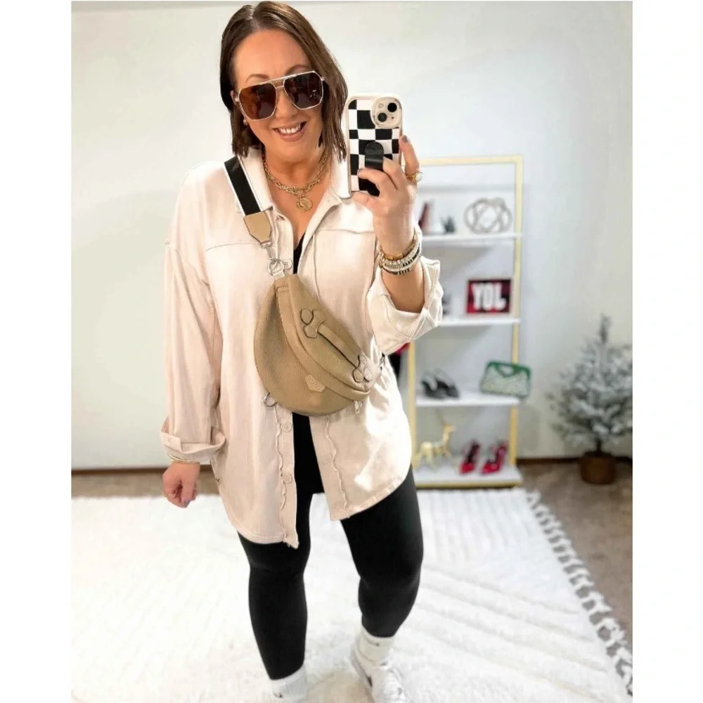 Women's French Terry Button Down Shacket
- JoyLab™ Ivory new - Picture 5 of 8